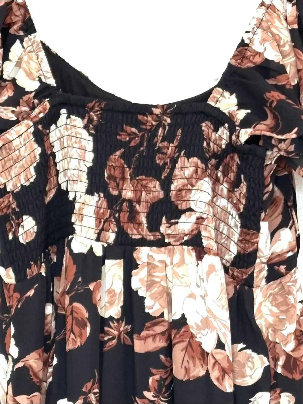 Abercrombie & Fitch Dark Floral Milkmaid Tiered Maxi Dress Cottagecore Small